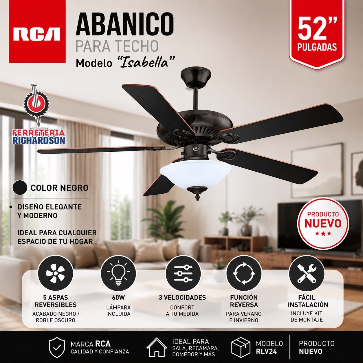 Abanico RCA Isabella negro